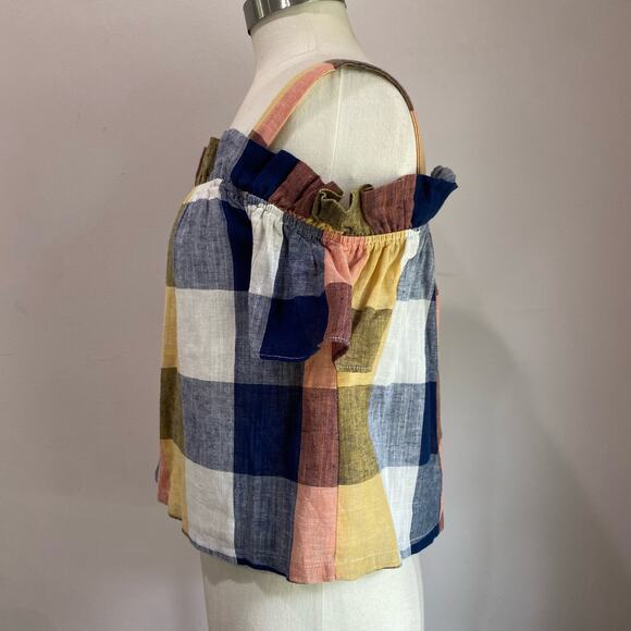 English Factory Short Sleeve Ruffled Cold Shoulder Plaid Top Size XS - Picture 5 of 11